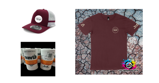 T-shirt, cap and stubby cooler bundle